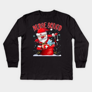 Nurse Squad Dabbing Santa Claus Christmas Kids Long Sleeve T-Shirt